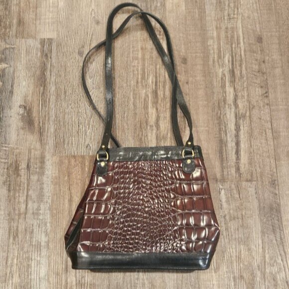 Brahmin Crocodile Embossed Brown Leather Handbag - Picture 11 of 11